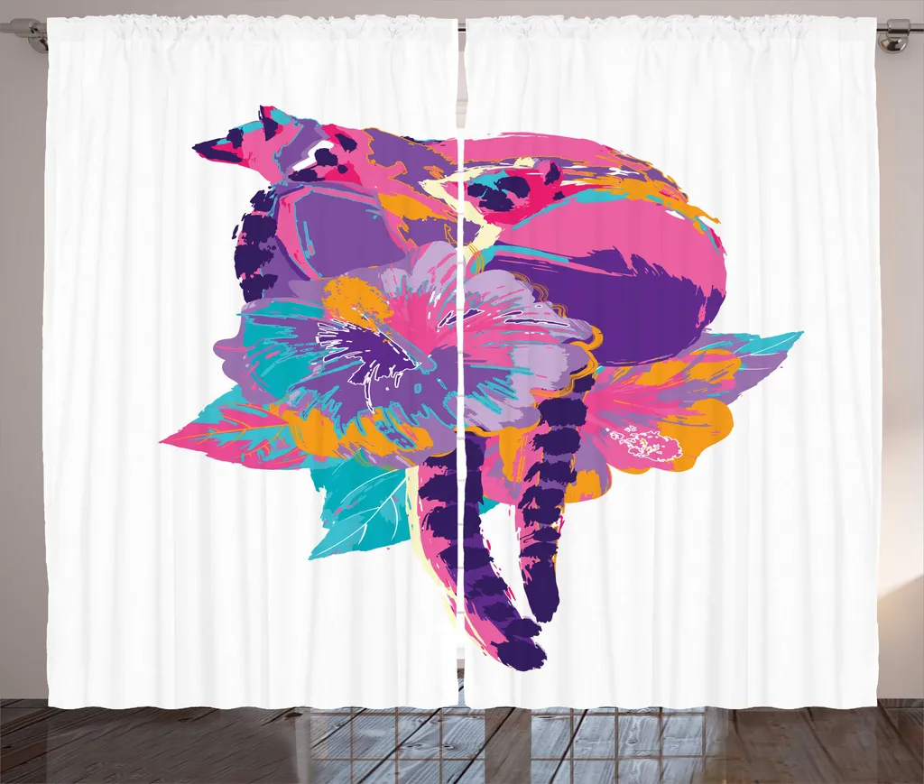 ABAKUHAUS Rideau Lemur Madagascar Rose Violet avec Crochets 280x225 cm
