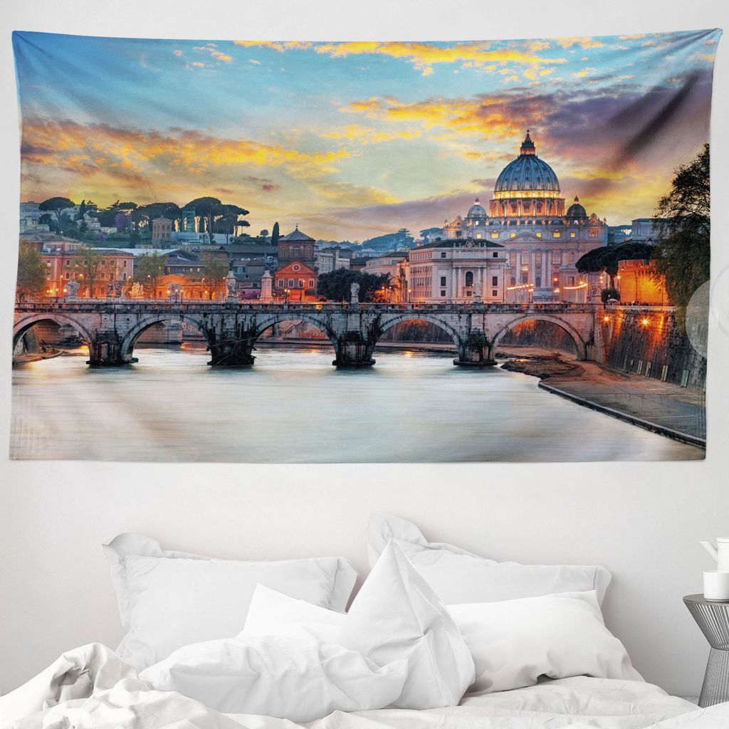ABAKUHAUS Italien Wandteppich, Ansicht von Vatikan Rom aus Weiches Mikrofaser Stoff Waschbar ohne Verblassen Digitaldruck, 230 x 140 cm, Mehrfarbig