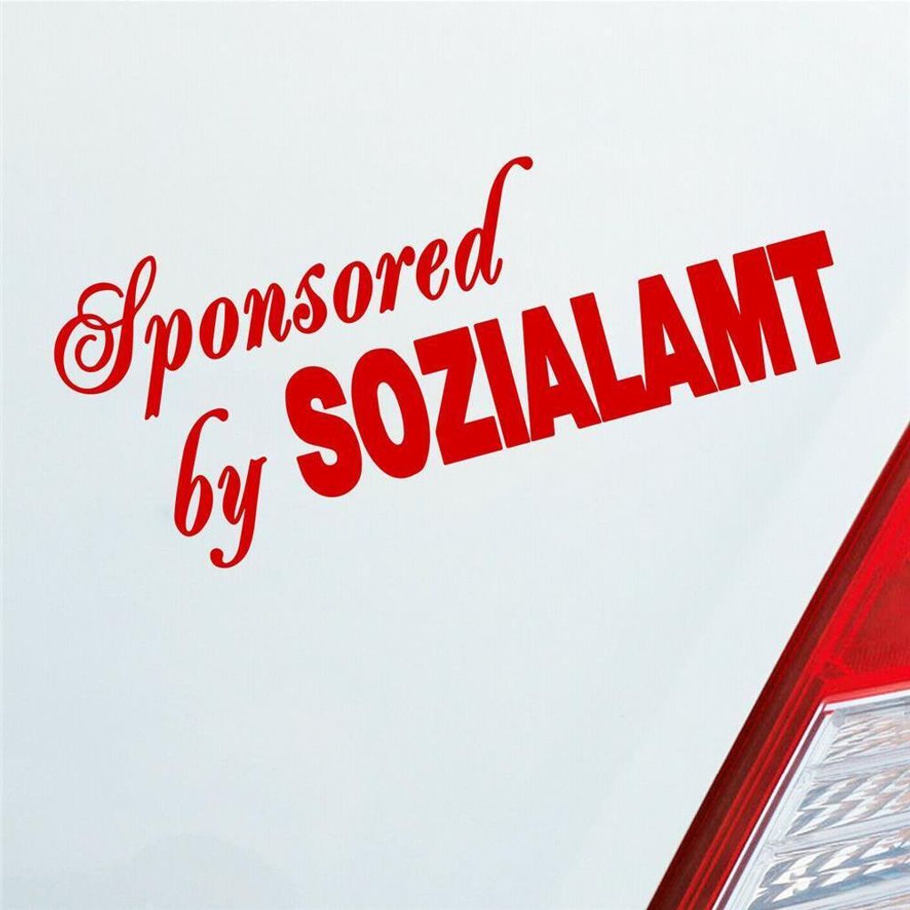 Auto Aufkleber Sponsored by Sozialamt Car PKW 15x6 cm Rot Sticker Heckscheibenaufkleber