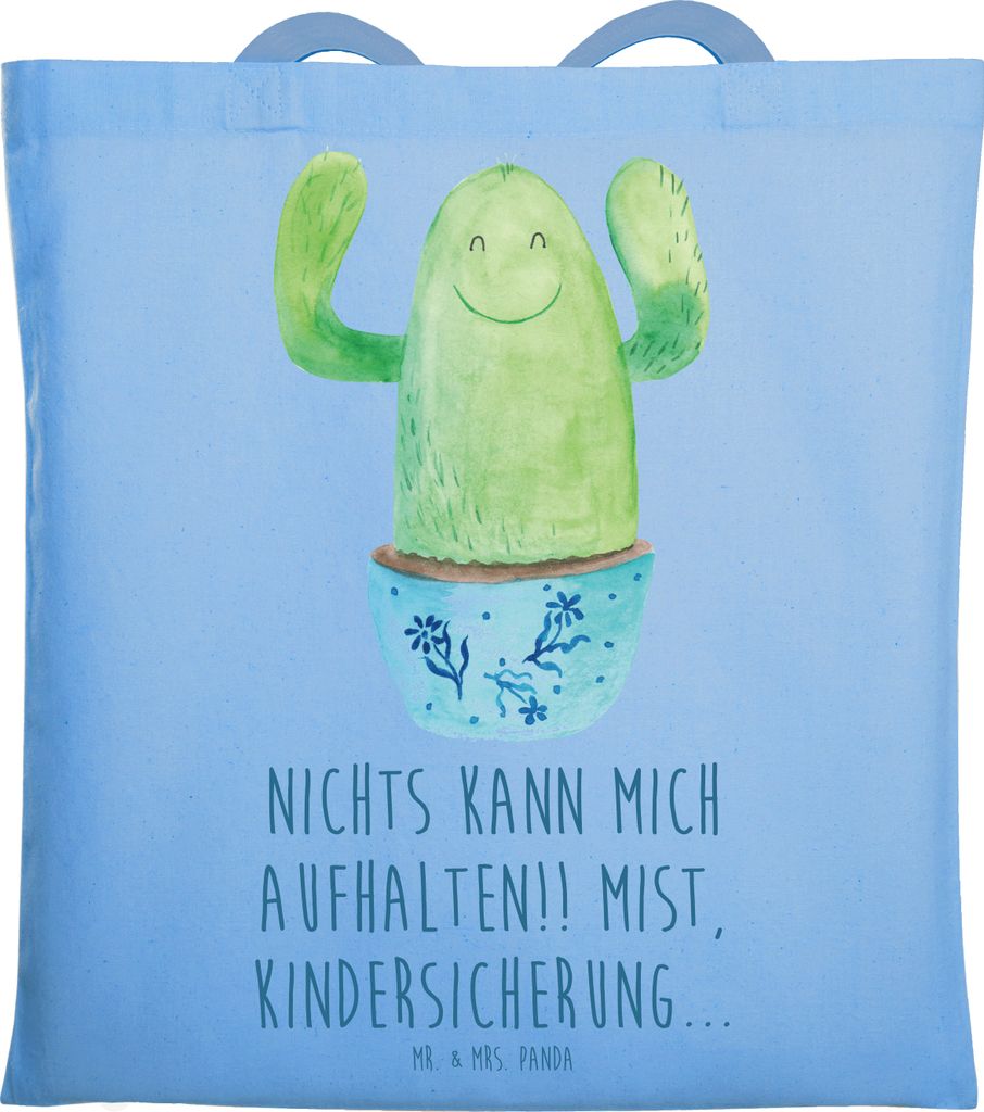 Mr. & Mrs. Panda Shopping Tasche Kaktus Happy - Sky Blue - Geschenk, Laptoptasche, Tote Bag, Mutter, Jutebeutel, Kakteen, Lustig, Motivation, Spruc...