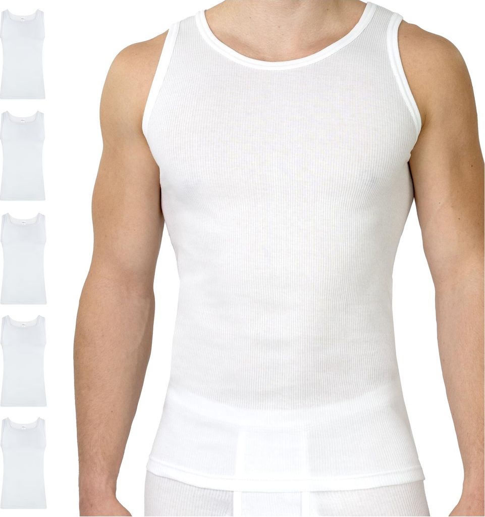 SES Doppelripp Unterhemd Herren 5er Pack Weiß XXL/figurbetontes Tank Top Herren aus 100% Baumwolle/Herren Unterhemden mit körpernaher Passform