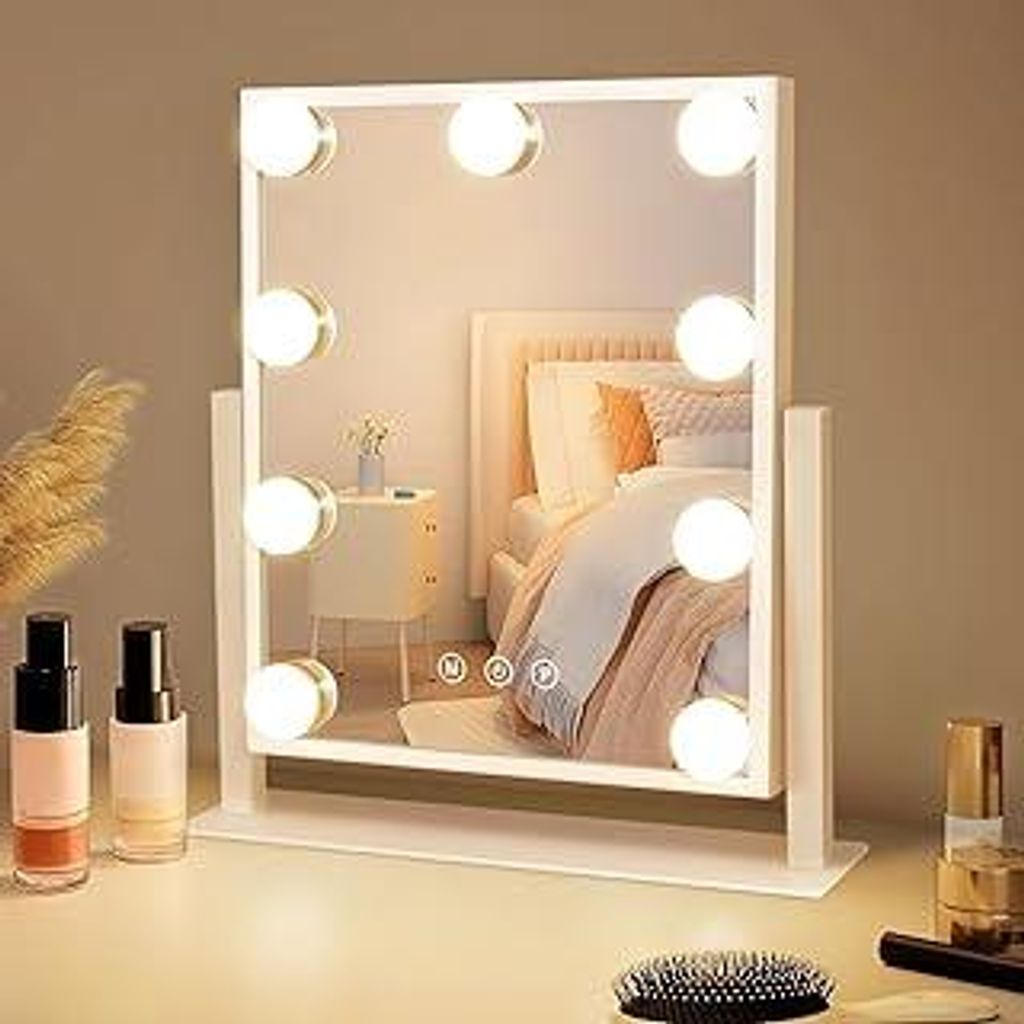 Mursche Schminkspiegel mit Beleuchtung Hollywood Spiegel - Vanity Mirror mit 9 LED Klein Kosmetikspiegel mit Licht 360° Drehung Tischspiegel 3 Mod...
