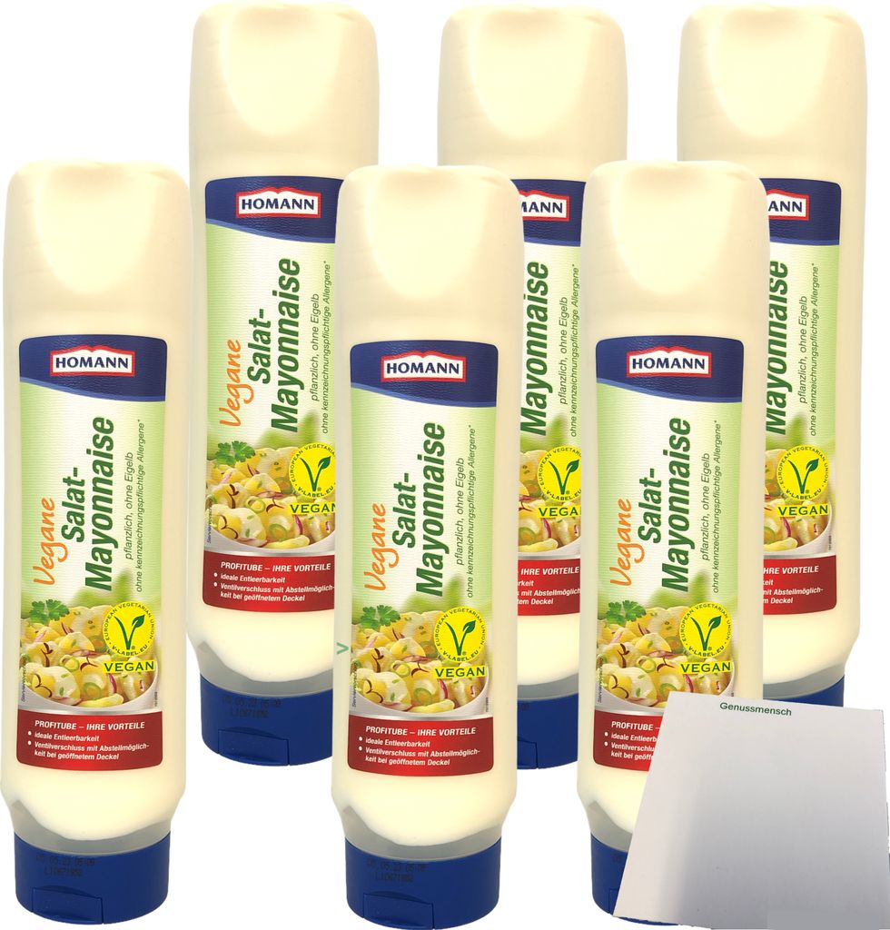 Homann vegane Mayonnaise 50% laktose glutenfrei 6er Pack (6x875ml Tube) + usy Block