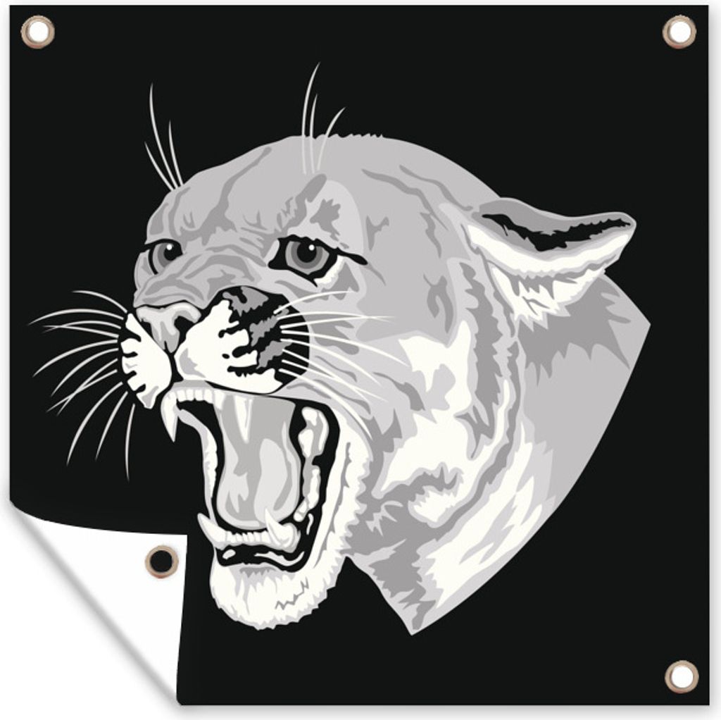 MuchoWow 50x50 cm Outdoor-Poster Gartendeko Sichtschutz Garten Poster für den Garten Eine Illustration des Kopfes eines Pumas in schwarz-weiß
