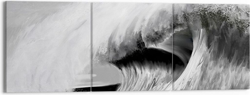 Bild auf Leinwand - Leinwandbild - 3 Teile - Welle Zeichnung Schwarzweiß - 150x50cm - Wand Bild - Wanddeko - Wandbilder - Leinwanddruck - Bilder -...