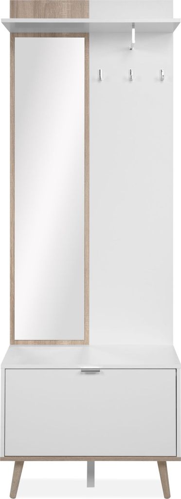 CALICOSY - Garderobe mit Spiegel und Stauraum in Sonoma-Eiche und Weiß H200 cm - BERGEN