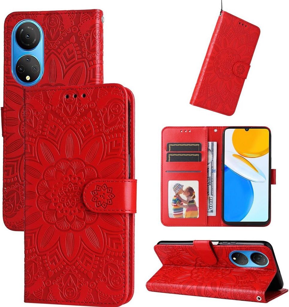 Mobigear Sunflower HONOR X7 Hülle Klapphülle Geldbörse - Rot
