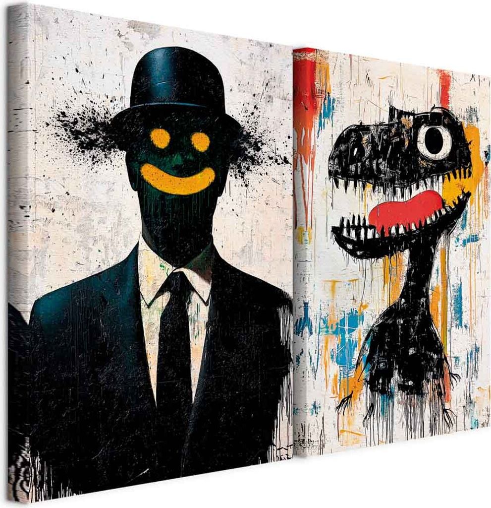 murando - Akustikbild Bilder Set Figur mit Gelbem Lächeln 120x90cm 2 Teilig je 60x90cm Collage 2er Akustikschaum Schallschutz Akustikpaneele Groß...