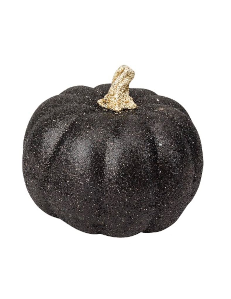 Glitzerkürbis Dekofigur Partydeko Halloweendeko schwarz 12 cm -