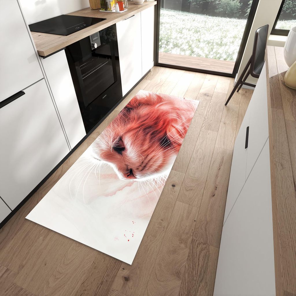 Küchenteppich 80x200cm rutschfest & abwischbar PVC Läufer - Katze Profil Rouge