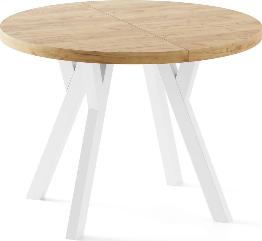 Esstisch Rund Groß XXL Ausziehbar im Loft-Stil – 100 bis 300 cm – Extra Lang Ausziehtisch mit Weißen Holzbeinen, Industrieller Tisch für 5-1...