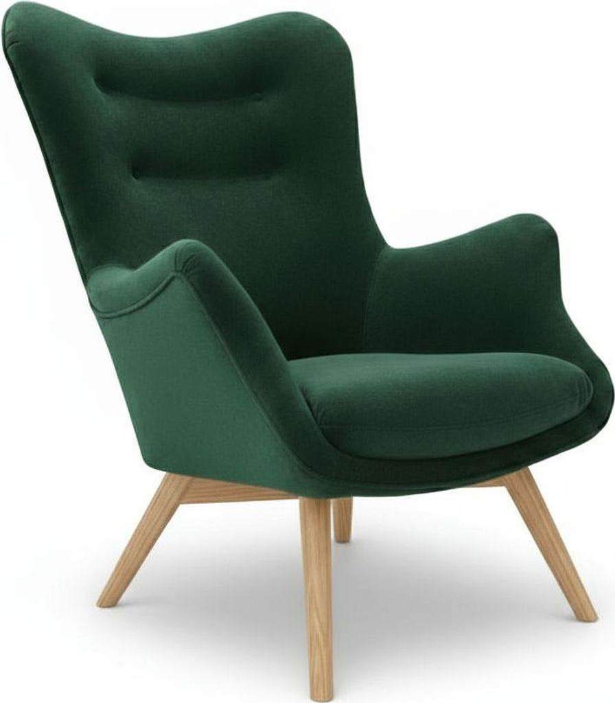 Sessel - Ohrensessel - Relaxsessel - Polstersessel - Sessel mit Massivholz Rahmen und Füßen - Grün - Sessel für Wohnzimmer, Büro - Milo Elemen...
