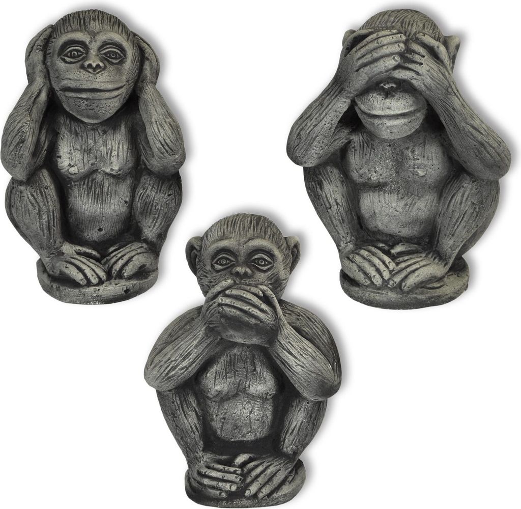 3er Set Skulpturen Minai Kikanai Iwanai Affen Steinguss Produktbild 