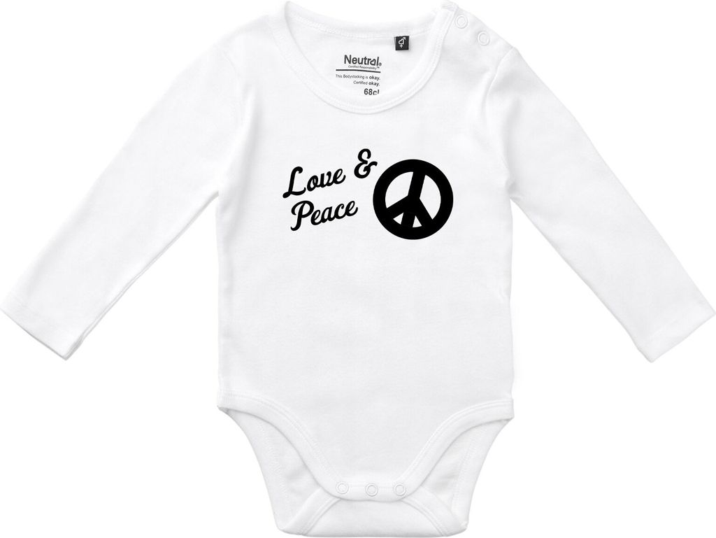 Huuraa Baby Body Love & Peace 68 White Baumwolle Fairtrade Langarmbody Geschenkidee
