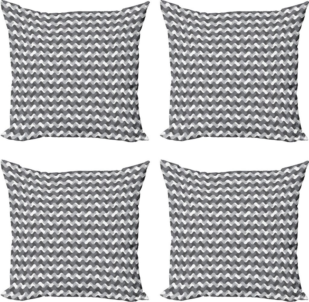 ABAKUHAUS Grau Kissenbezug Set (4 Stück), Gradient Retro Linien, Moderner Doppelseitiger Digitaldruck, 60 cm x 60 cm, Kohlengrau