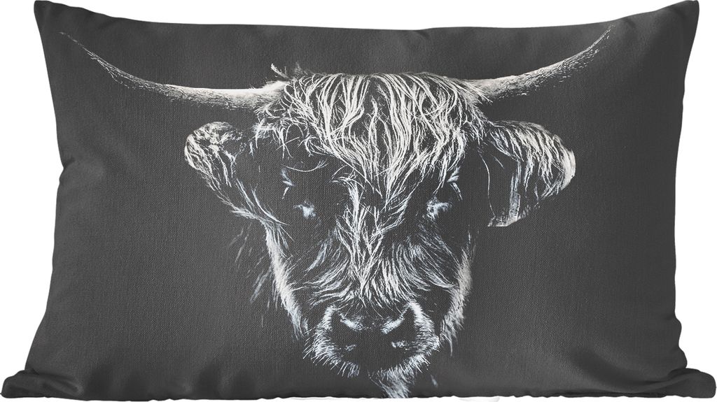 MuchoWow Zierkissen Sofakissen Wohnzimmer Dekokissen 50x30 cm Schottisches Hochlandrind - Schwarz - Kuh - Tiere - Wohnzimmerdekoration - Polster ...