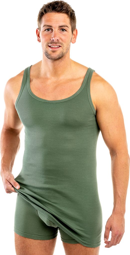 HERMKO 3007 extralanges Herren Unterhemd (+10 cm) Tank Top aus 100% Bio Baumwolle Größe 4 - 12, Größe:D 13 = EU 7XL, Farbe:olive
