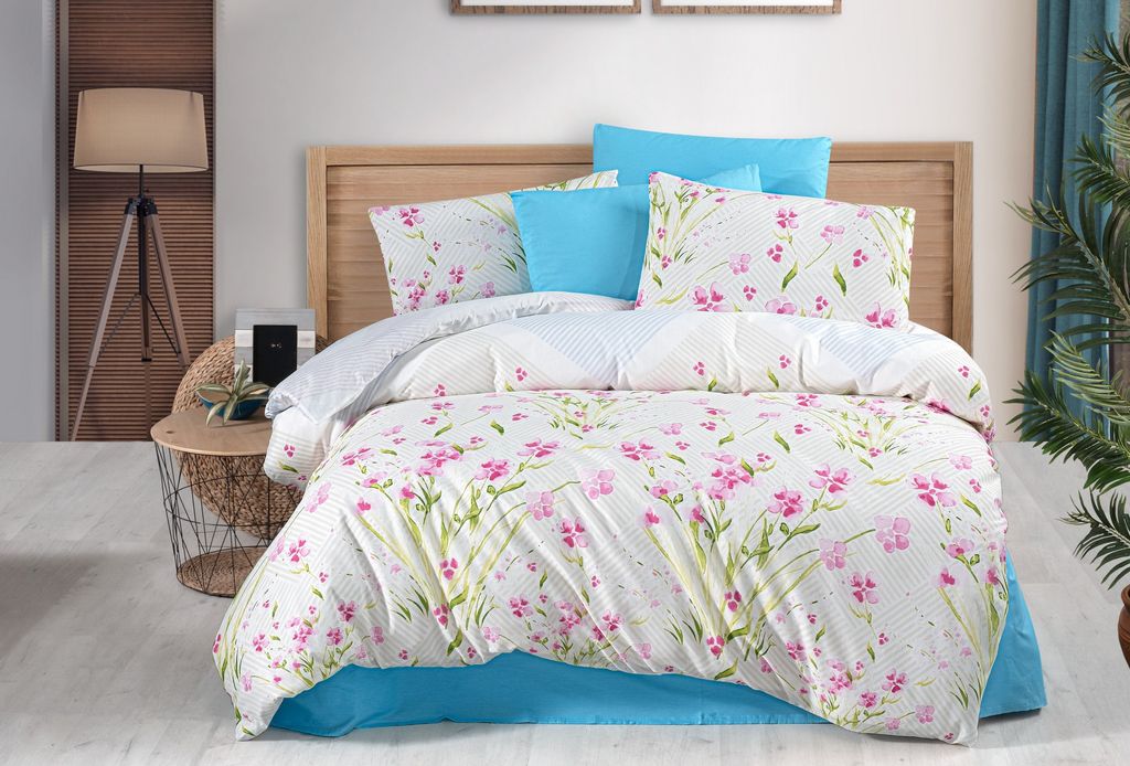 L'Essentiel Linge de Maison, Flora, Einzel-XXL-Bettbezug-Set (DE), 50 % BAUMWOLLE / 50 % POLYESTER, Blau, 155 x 220 cm