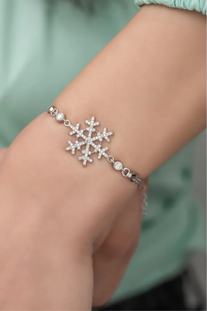 Bracelet argent anti-ternissement flocon de neige : éclat durable 925
