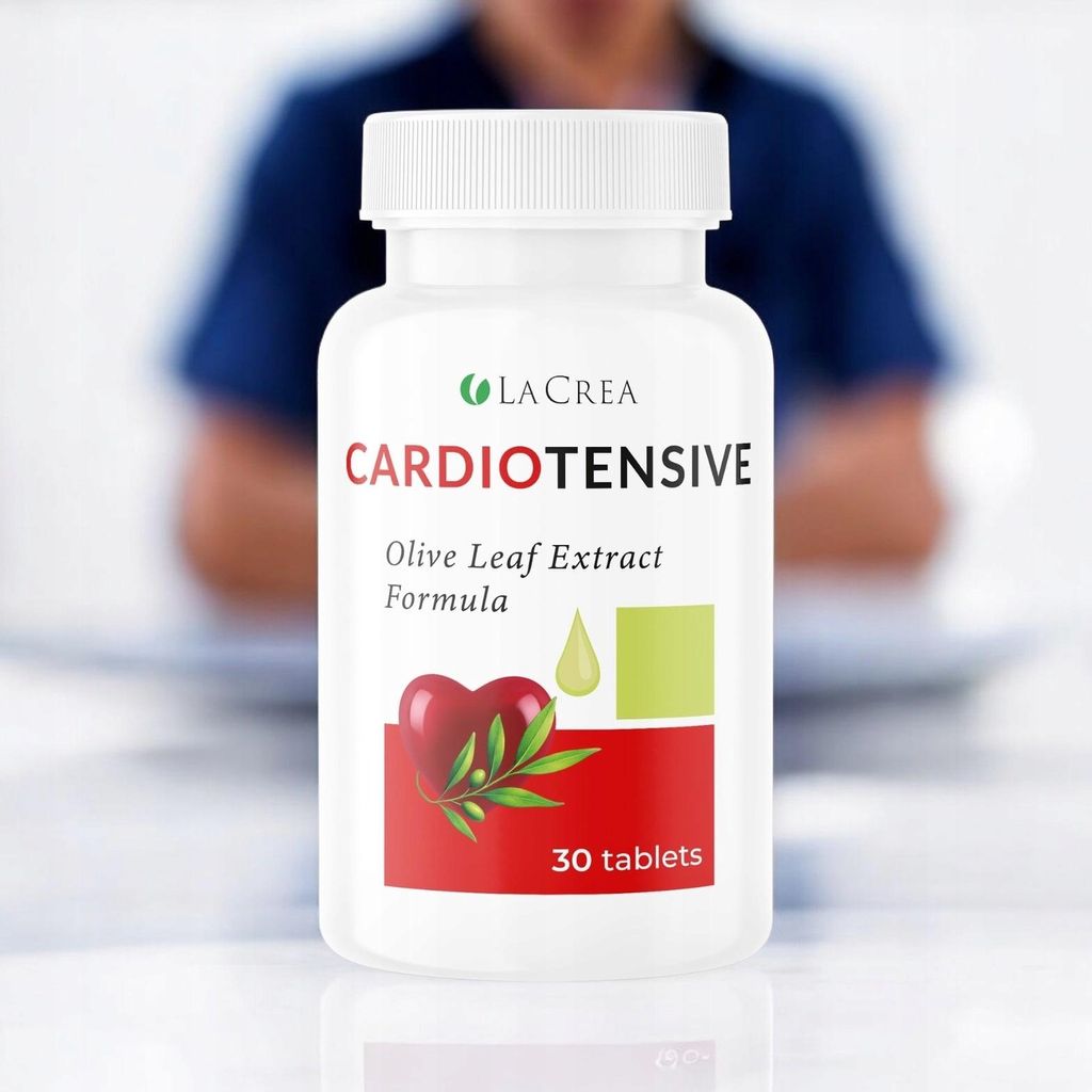 A product shot of a bottle of dietary supplements with a blurred background of a person.