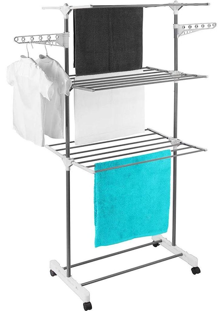 Wäscheständer - Klappbar - 3 Ebenen - Seitenflügel - Edelstahl - Hellgrün