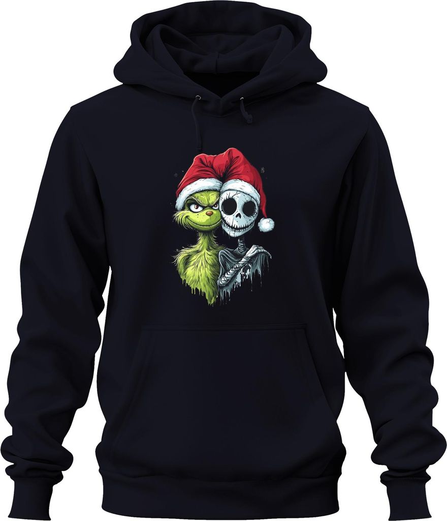 Grinch Jack Skellington Weihnachten Totenkopf gruselig Gothic Uni Hoodie Kapuzenpullover, Navy, 3XL