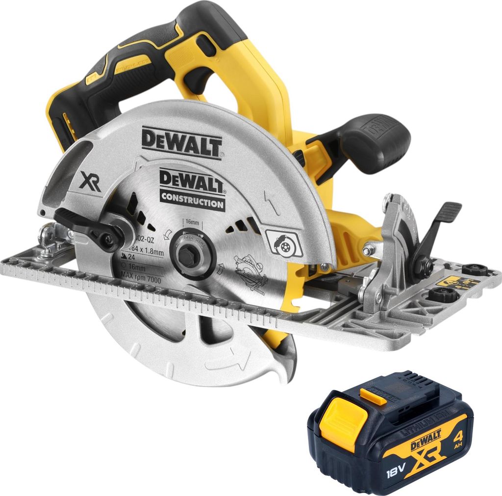 DeWalt DCS 572 N Akku Handkreissäge 18 V 184 mm Brushless + 1x Akku 4,0 Ah - ohne Ladegerät