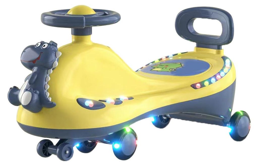Wiggle Auto, Universalrad, leise Musik, Lichteffekt, Outdoor-Aufsitzspielzeug für Kinder, Gelb