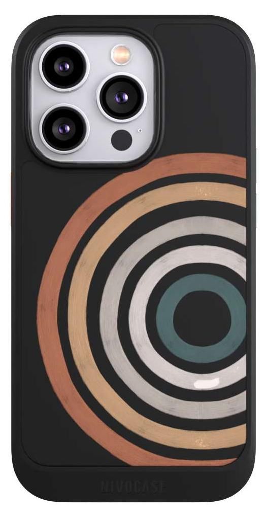 NIVOCASE Hülle für Apple iPhone 14 Pro Handyhülle NIVOcore Case Schwarz Kreise Regenbogen Wasserfarbe