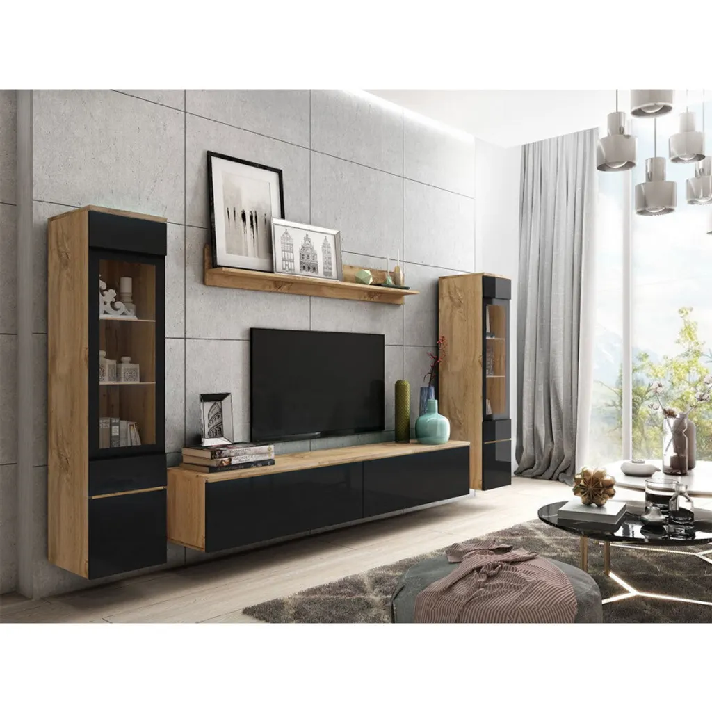 Meuble de rangement mural WANDA 2 - Buffet suspendu bicolore tendance