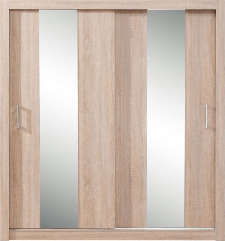 Schlafzimmer - Kleiderschrank mit Spiegel, Farbe: Eiche - Abmessungen: 215 x 200 x 60 cm (H x B x T)