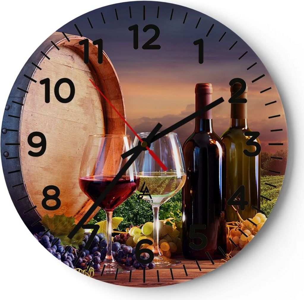 Wanduhr - Rund - Glasuhr - Wein Weinberg Sommer - 40x40cm - Schleichendes Uhrwerk - Lautlos - zum Aufhängen bereit - Dekoration Modern - Wanddekor...
