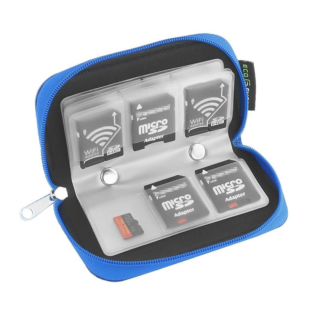 Speicherkarten Aufbewahrung Tasche Schutzhüllen mit Reißverschluss 22 Schlitze für SD Karten(Blue)