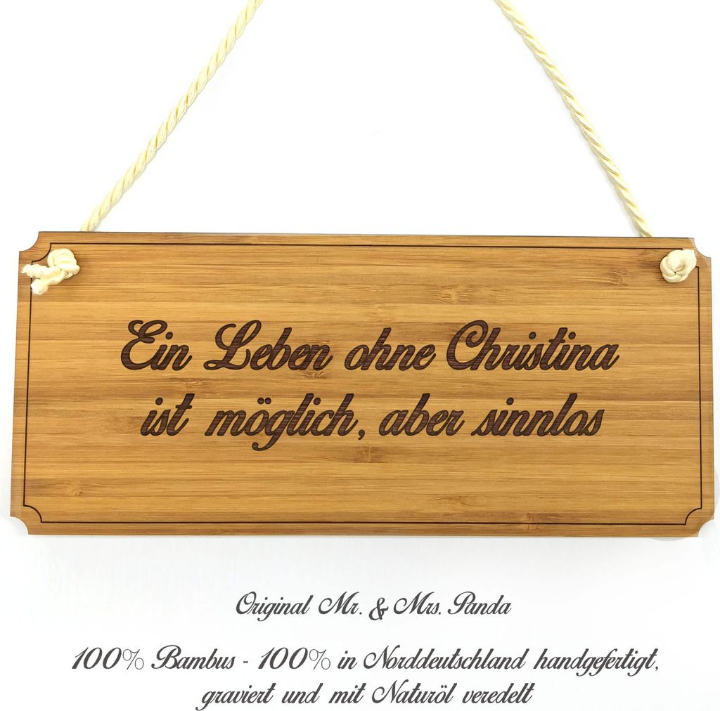 Mr. & Mrs. Panda Schild Christina - Geschenk, Firmenschild, Graviert, Geschenkidee, Wegweiser, Shabby, Holz, Türschild, Landhaus, Hinweisschild