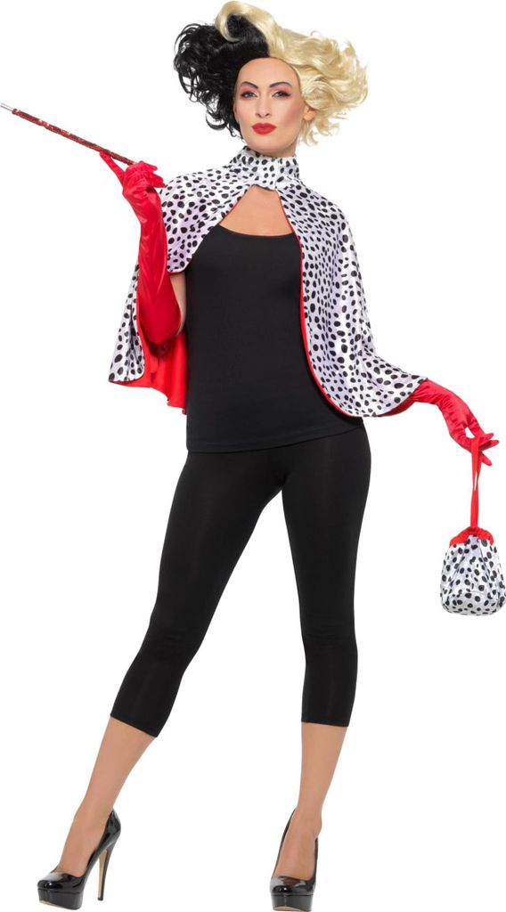 Smiffys Deluxe Böse Dame Kit, Schwarz & Weiß, mit Umhang, Tasche, Handschuhe & Zigarettenspitze Halloween