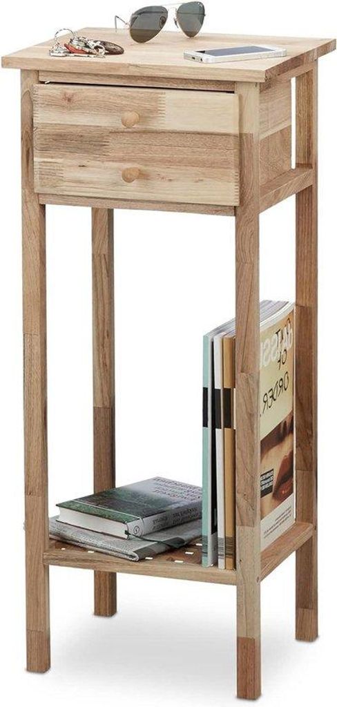 Holztisch mit Ladefunktion und 2 Podesten - Naturholz - Holztel - Naturfarbe - 80x35x30 cm