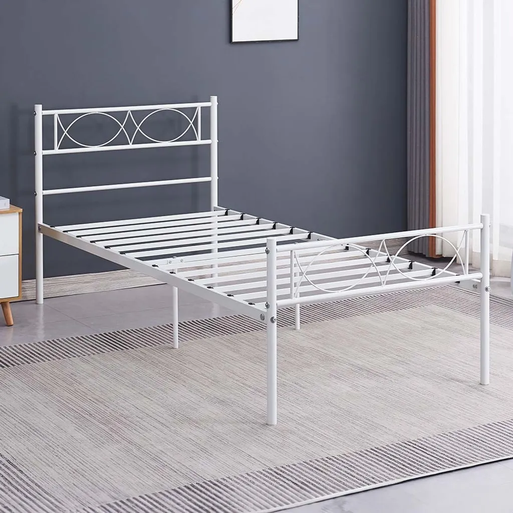 Lit une place Rafina Blanc 90x200 cm avec structure en bois massif
