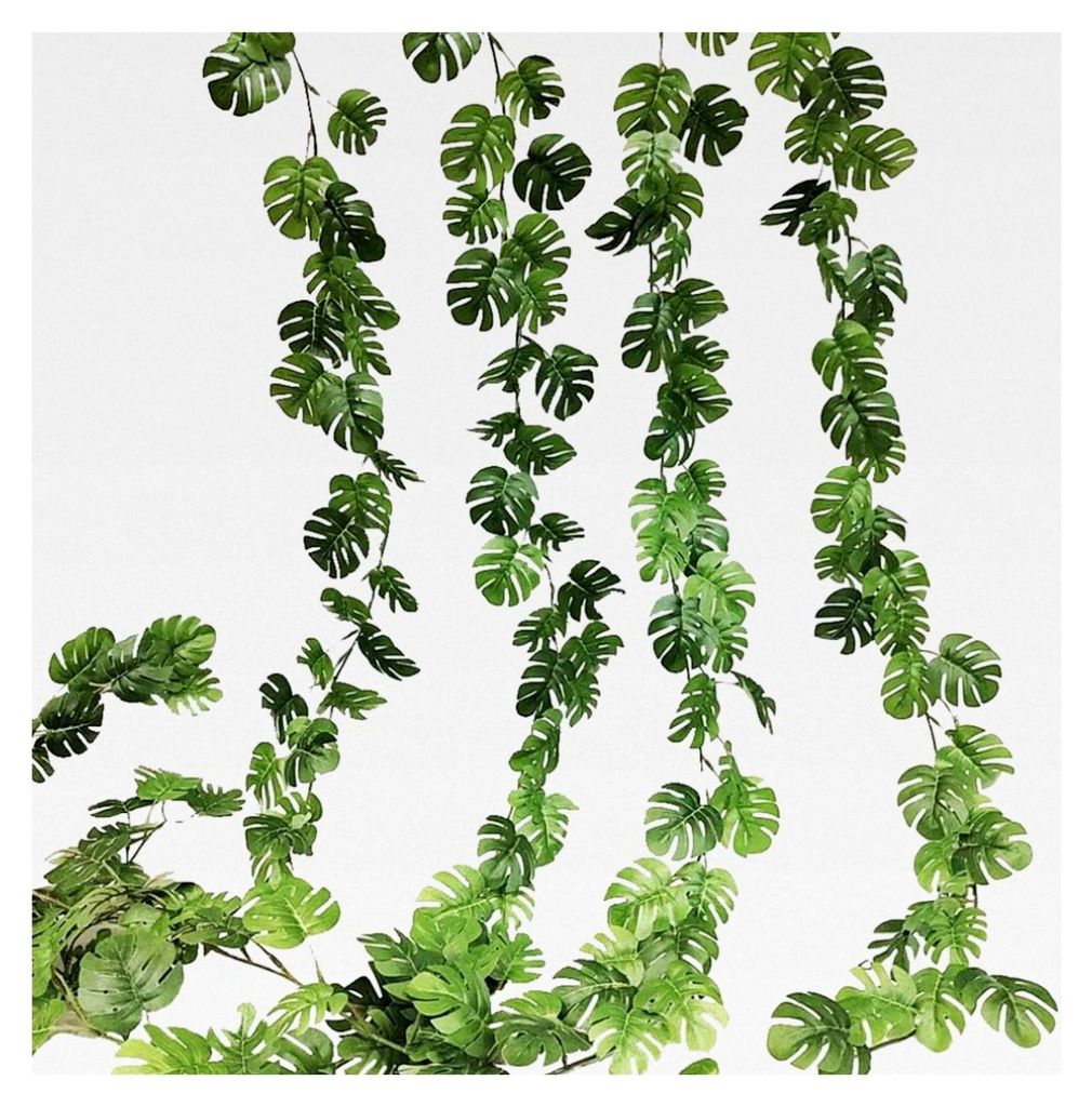 Künstliche Hängepflanzen Efeu Girlande mit Monstera Palmblättern - 2 Stück 180 cm