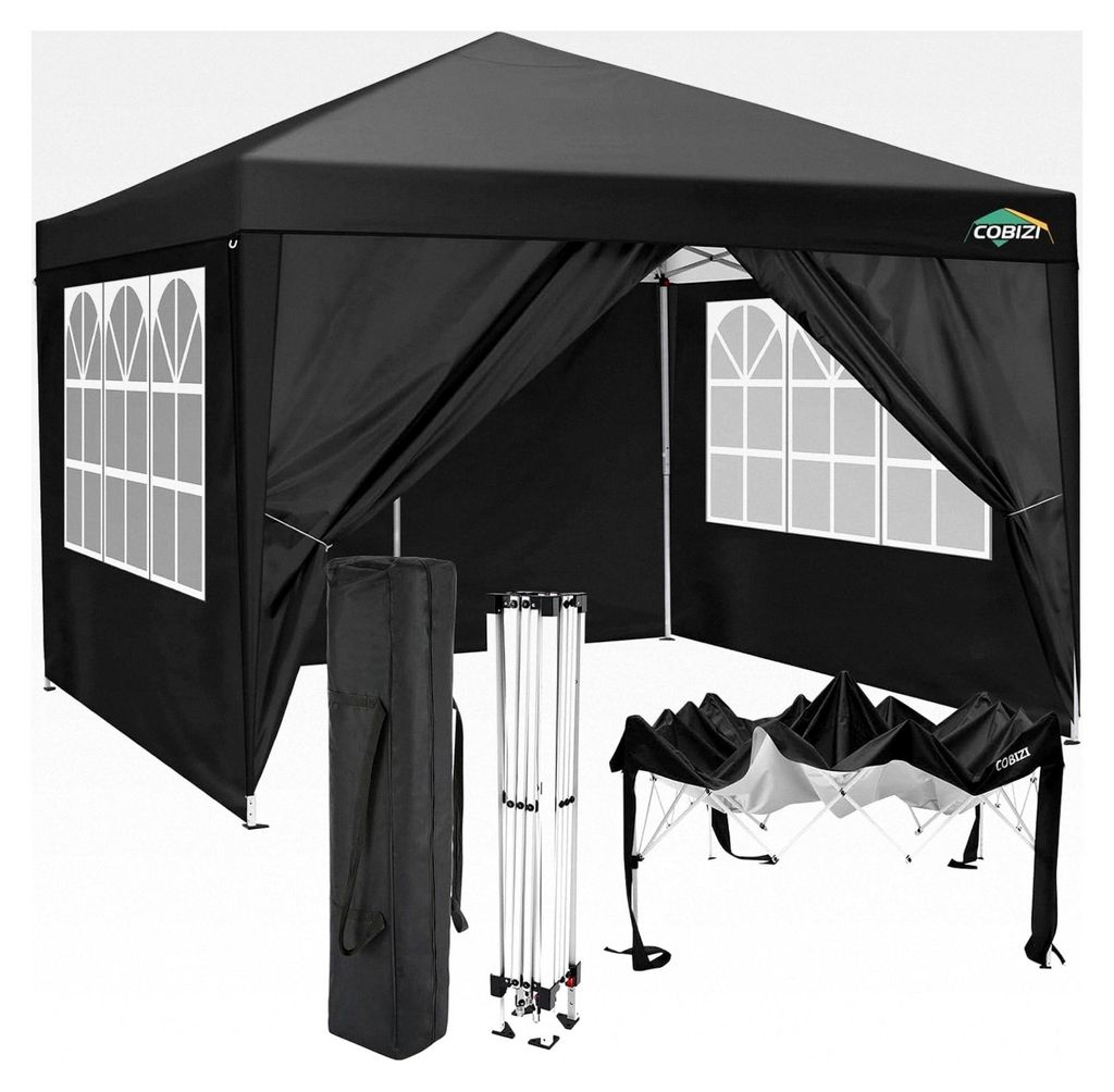 Pavillon 3x3 Wasserdicht Stabil Winterfest mit 4 Seitenteilen Pop Up Faltpavillon UV Schutz 50+ Gartenpavillon mit Tragetasche, 8 Heringen und 4 Wi...