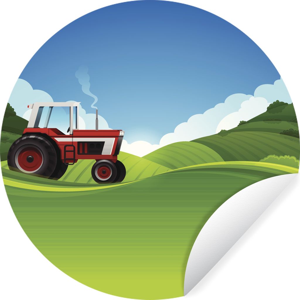 MuchoWow Runde Wandtattoo - Wandsticker Tapete Aufkleber Traktor - Gras - Luft Ø 80 cm Selbstklebend und Repositionierbar - Wandaufkleber - Krei...