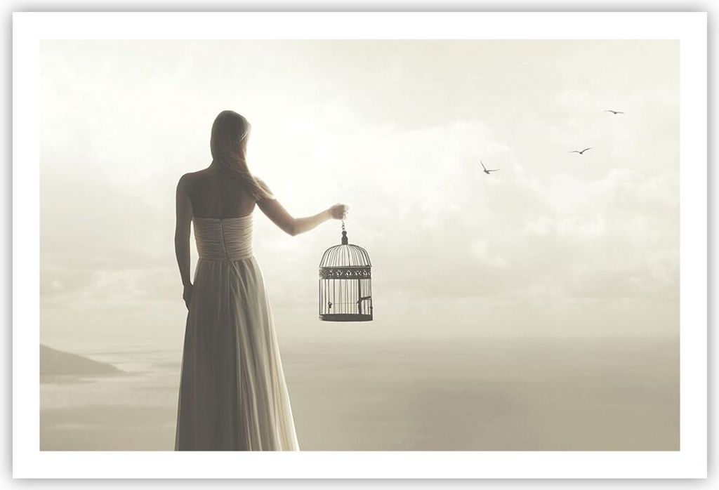 Poster - Poster ohne Rahmen - Frau Käfig Vogel - 91,5x61 cm - Wand Bild - Wanddeko - Wandbilder - Kunstposter - Wandposter - Bilder - Kunstdruck -...