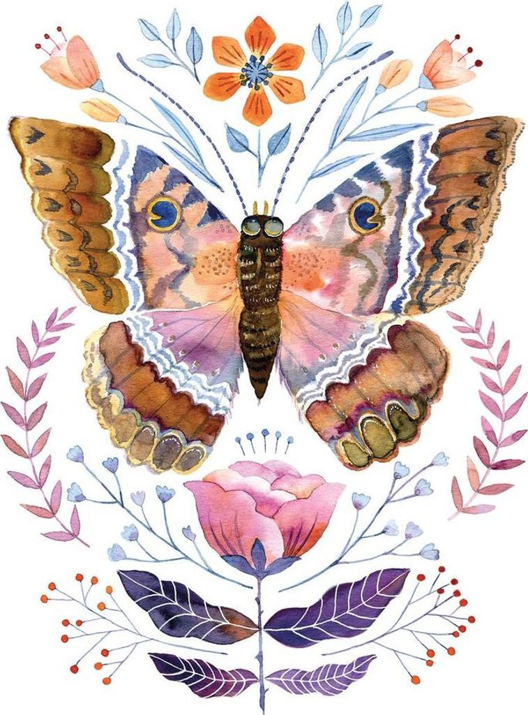 20 Servietten Duchess - Komposition Schmetterling und Blumen 33x33cm