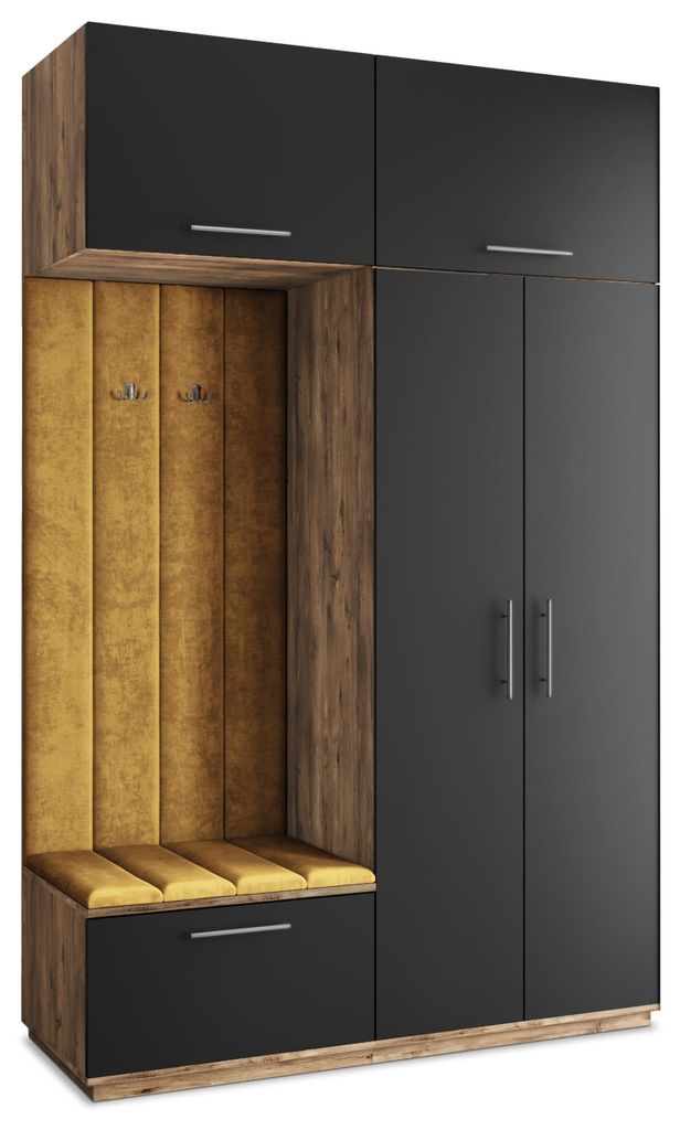 Masseno Garderobe-Set REMA 150/240/60 cm Modern Garderobenschrank Eiche Lefkas, Veloursstoff MONOLITH 48 (Gelb)
