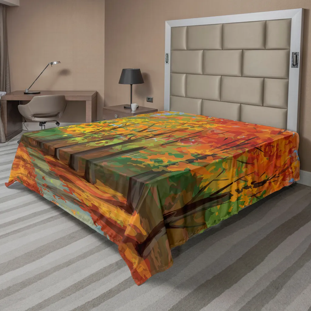 Drap de Lit Ambiance Automnale pour Chambre Cosy - Format 260 x 228 cm