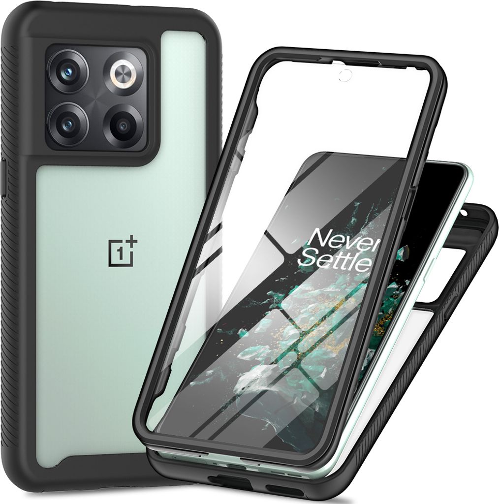 OnePlus 10T Hülle, TPU Bumper mit Eingebautem Displayschutz 360 Grad Komplettschutz Schutzhülle für OnePlus 10T Schwarz