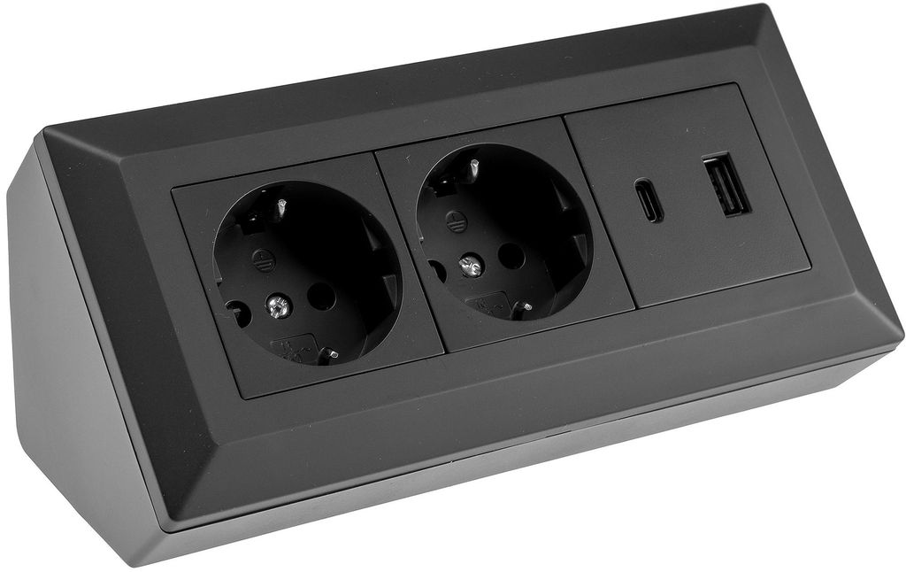 Blocco prese a 2 prese, USB-A, USB-C PD, nero Immagine del prodotto 