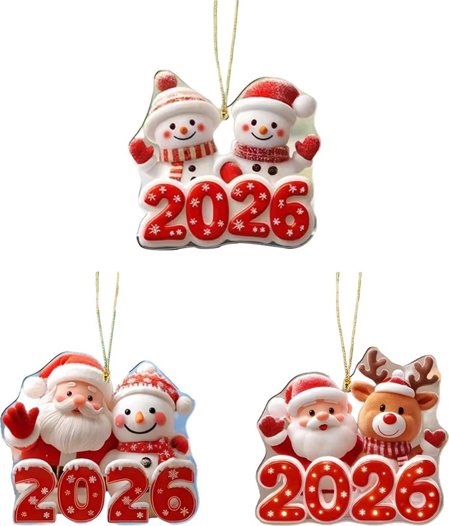 Weihnachtsschmuck Schneemann Weihnachtsmann Hirsch Design Auto-Rückspiegel Anhänger 2D Acryl Hängedekoration Weihnachtsparty Accessoire