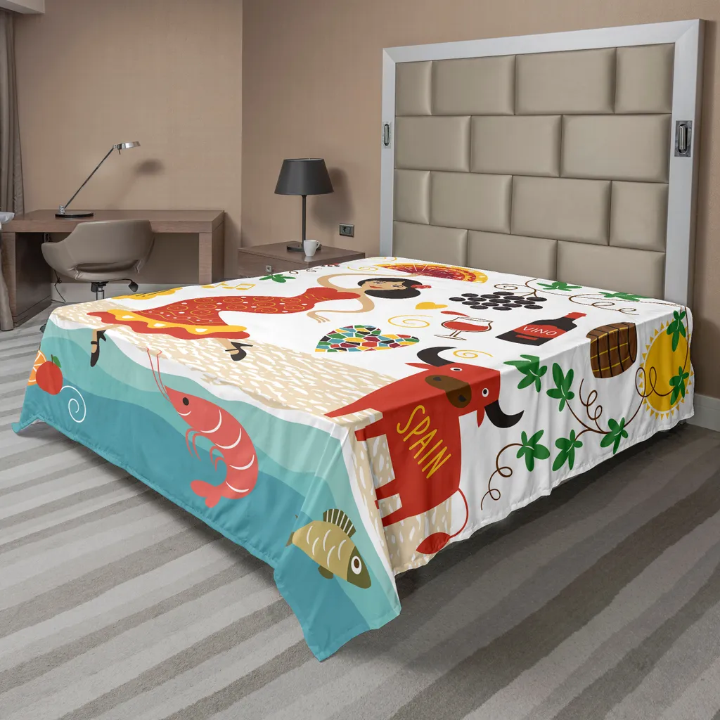 Drap de lit 260 cm x 228 cm déco Espagne pour chambre adulte et ado