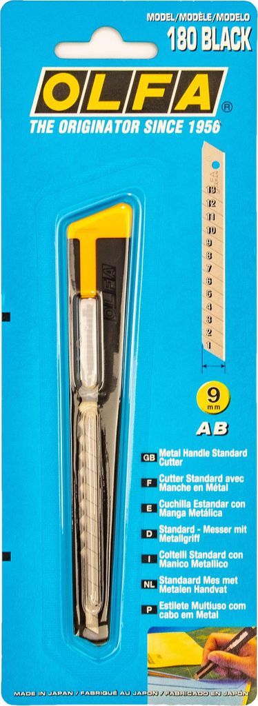 Olfa Cutter-Messer 180 Black, 9 mm Klinge, in schwarzer Metallausführung