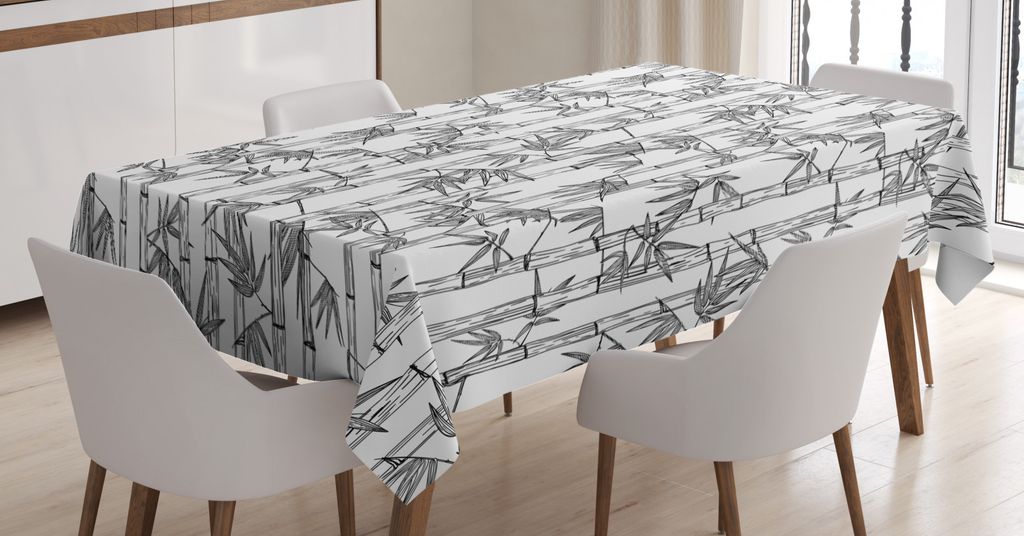 ABAKUHAUS Bambus-Druck Tischdecke, Asian Rohr Blick Bäume, Inn und Outdoor Bereich geeignet Waschbar Druck Klare farben Kein Verblassen, 140 x 240...